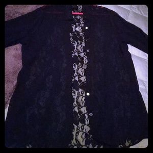 xl lace back see through button down.